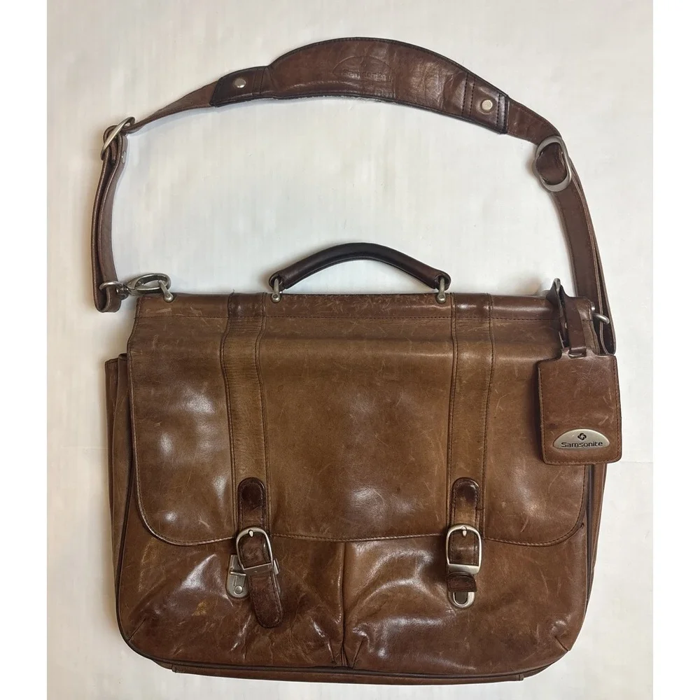 Vintage Samsonite Leather Distressed Computer Laptop Bag Business Casual